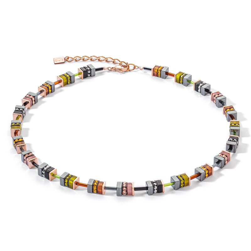 Coeur de Lion collier classic polaris & rhinestone olive-brown