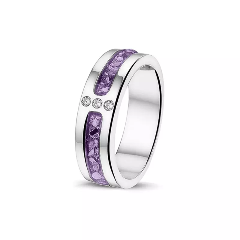 zilveren See You ring, recht/3zirc/paars mt58