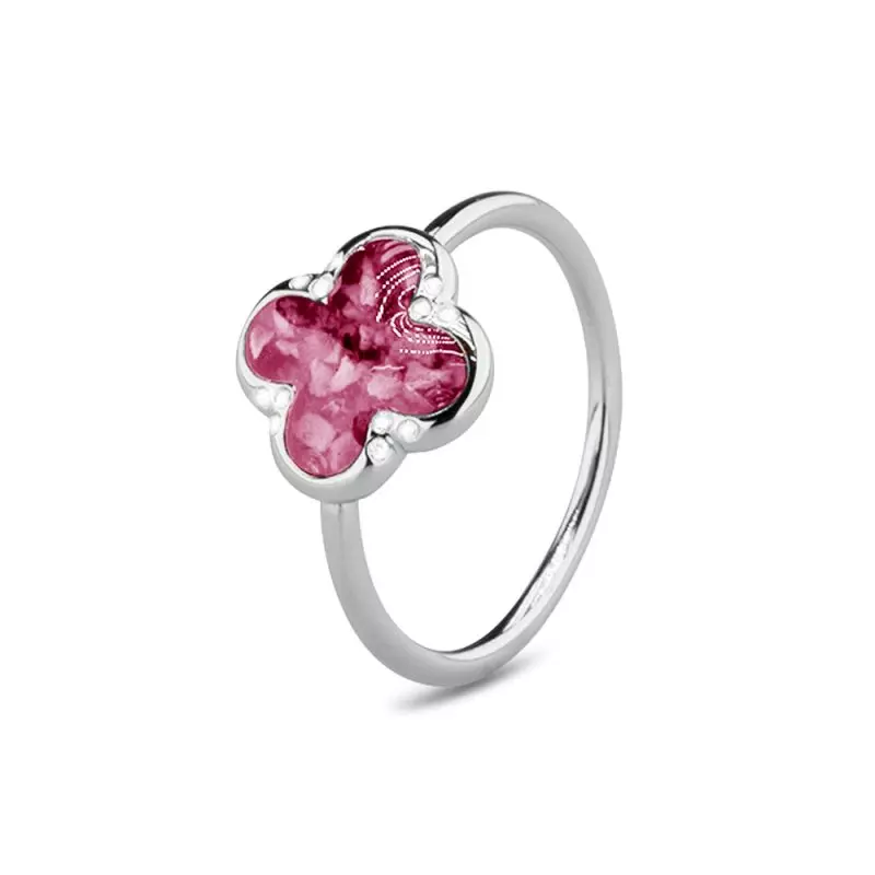 zilveren See You ring, klaver+zirconia roze mt56
