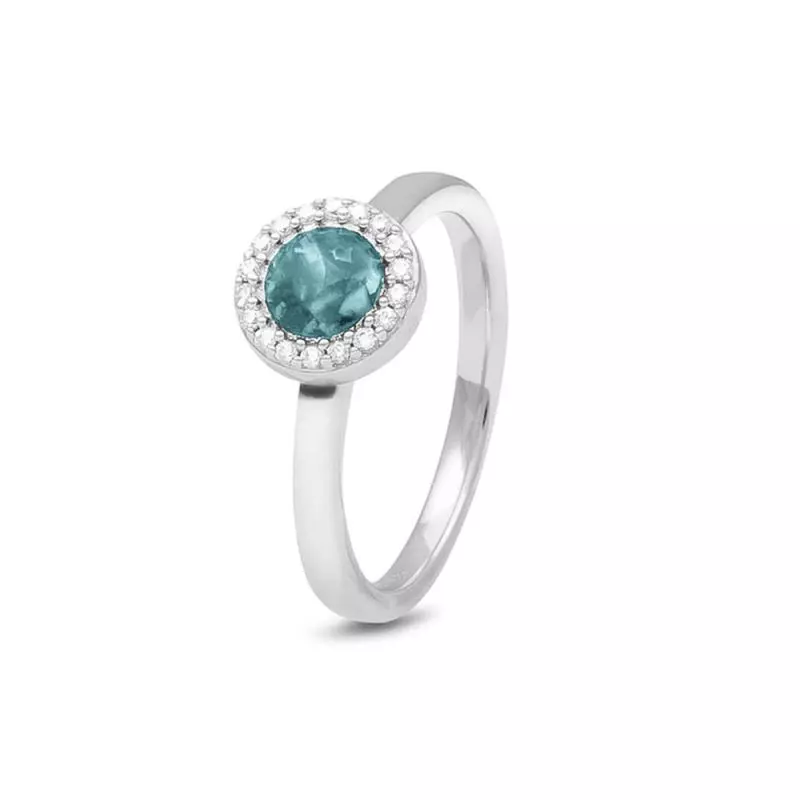 zilveren See You ring, rondje+zirconias mt54