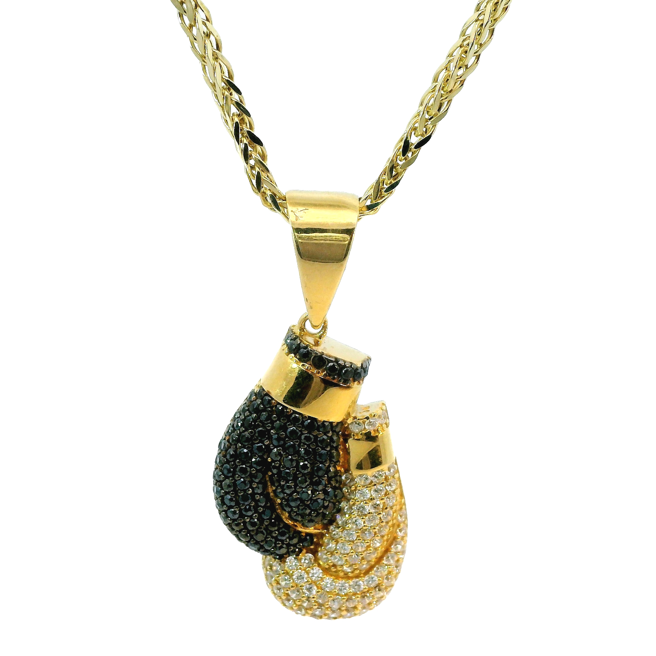 Deze hanger van Louis Bros is vervaardigd uit 14 karaat geelgoud met zirkonia (4.49 gr.). 
Deze stijlvolle hanger in de vorm van bokshandschoenen, verfijnd afgewerkt met zwarte en witte zirkonia's. De contrasterende kleuren van de glinsterende stenen geven deze hanger een unieke, krachtige uitstraling. De zwarte zirkonia's symboliseren kracht en vastberadenheid, terwijl de witte zirkonia's een vleugje elegantie en zuiverheid toevoegen. Perfect voor degenen die kracht, stijl en verfijning willen combineren in een enkel sieraad. Een opvallend en betekenisvol accessoire voor elke gelegenheid.