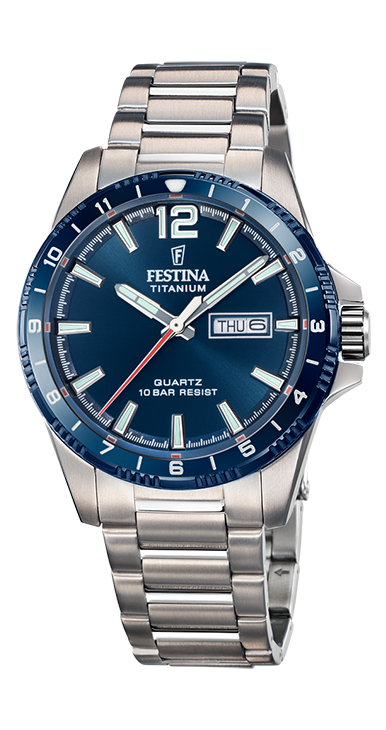 Festina heren horloge F20698/2 met een titanium kast en een mineraal glas met een titanium band/armband.

Festina horloges zijn de perfecte mix van elegantie en functionaliteit.Festina biedt een herkenbaar design, constante technologische evoluties en en een perfecte prijs/kwaliteit garantie.

TITANIUM
Kunst en materiaal
Anti-allergisch,licht gewicht, bestand tegen schokken…. Eigenschappen van titanium die gekozen werd om de Titanium van Festina te vertegenwoordigen. Een materiaal dat reeds lange tijd door horloge makers wordt goedgekeurd, een ongeëvenaarde grijze kleur, soberheid dat perfect samengaat met witte - zwarte en nacht blauwe wijzerplaten.
