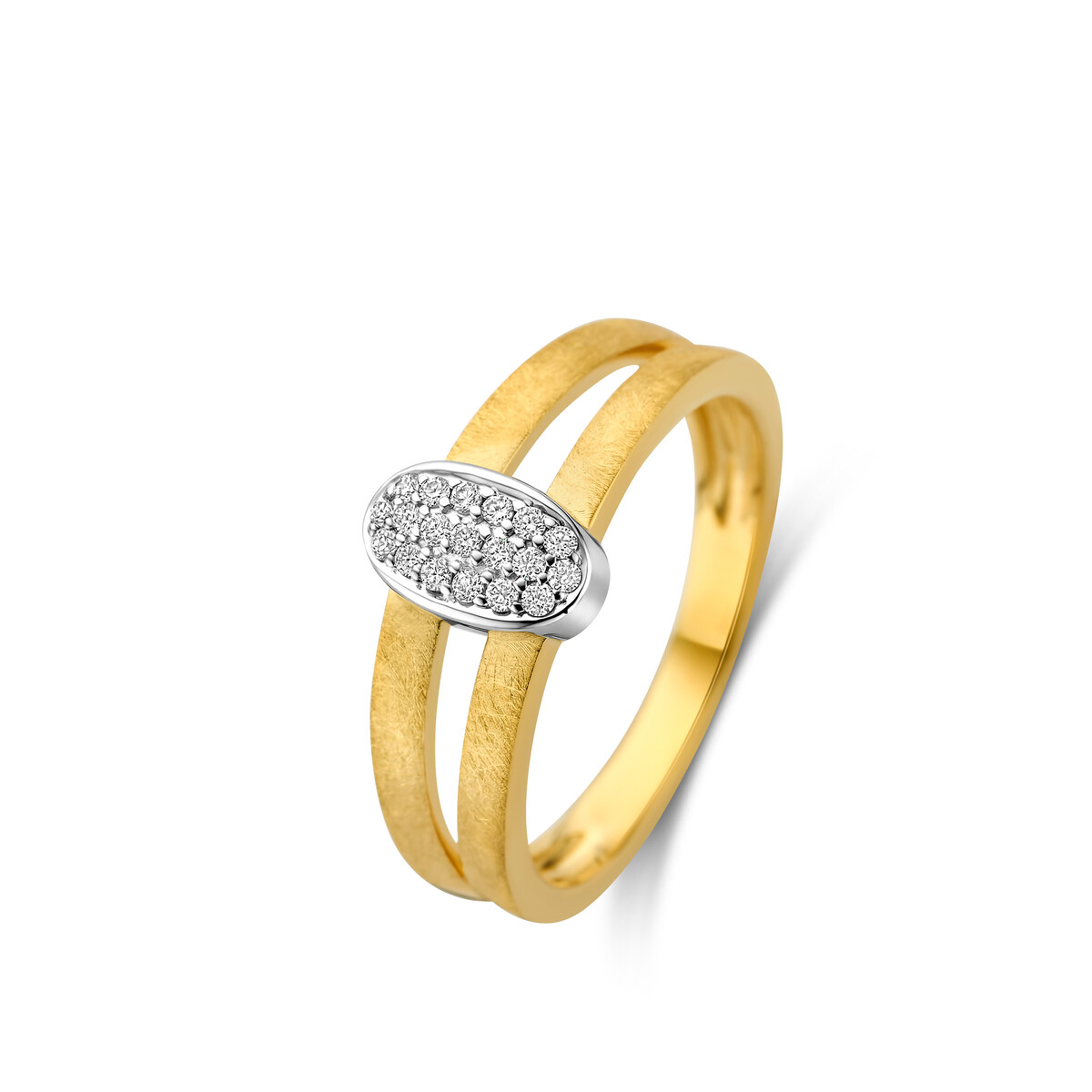 Ring in geel goud 18 k met
 4Diamant(en) briljant slijpsel0.02 ctSiG-H
15Diamant(en) briljant slijpsel0.09 ctSiG-H
