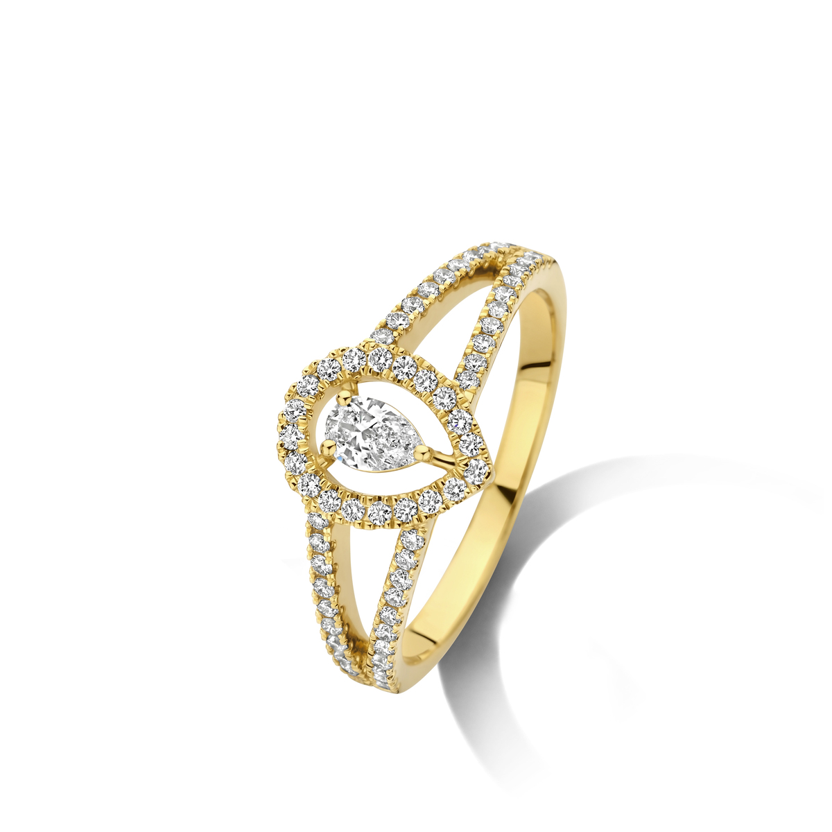 Ring in geel goud 18 k met
 62Diamant(en) briljant slijpsel0.3 ctSiG-H
1Diamant(en) peervorm0.16 ctSiG-H