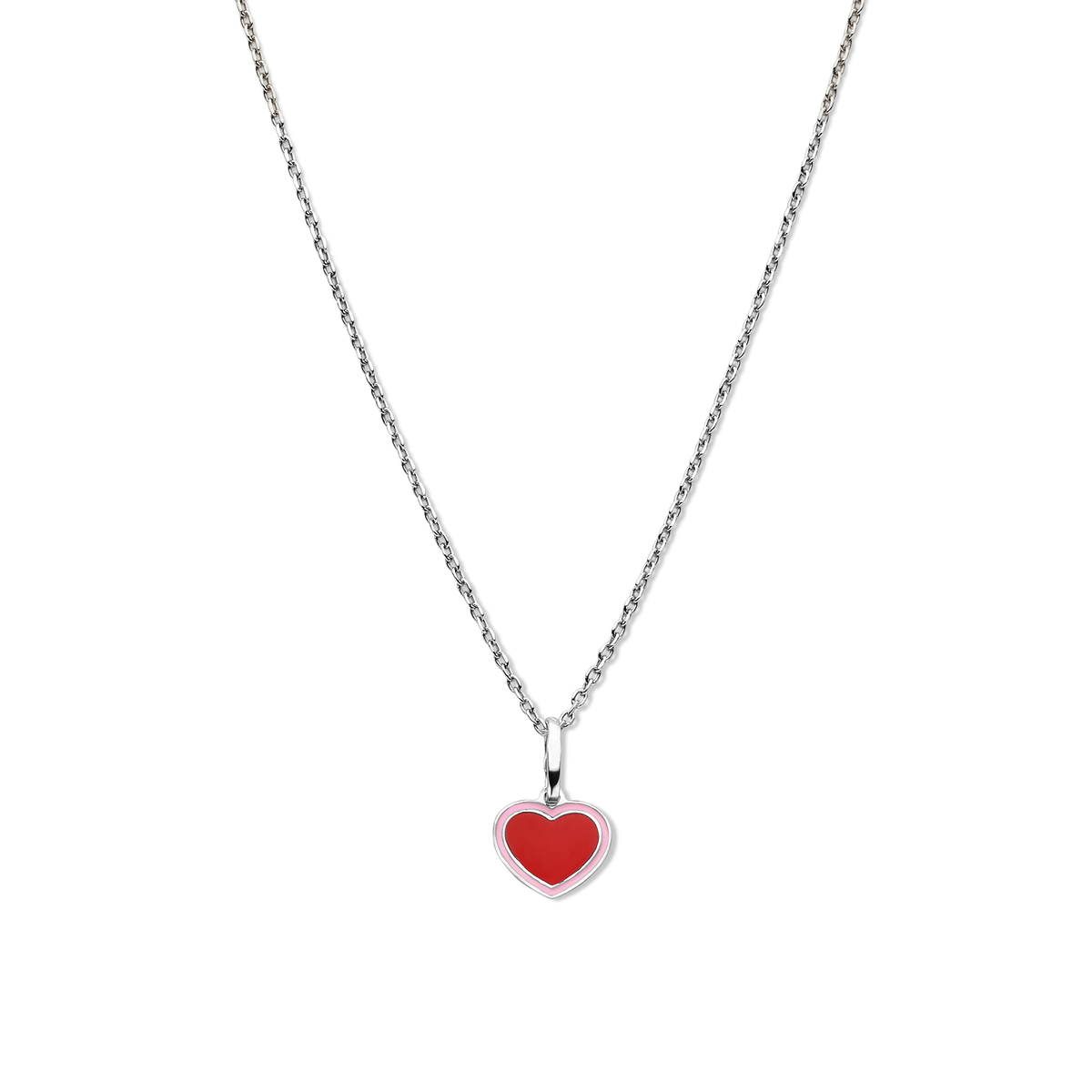Zilveren ketting + hanger hartje rood