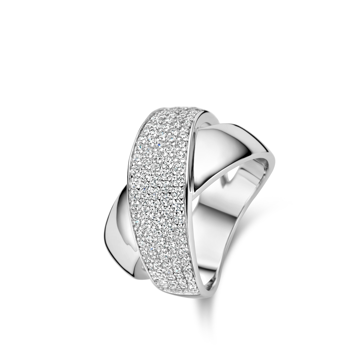 Zilveren ring zirkoon gekruist