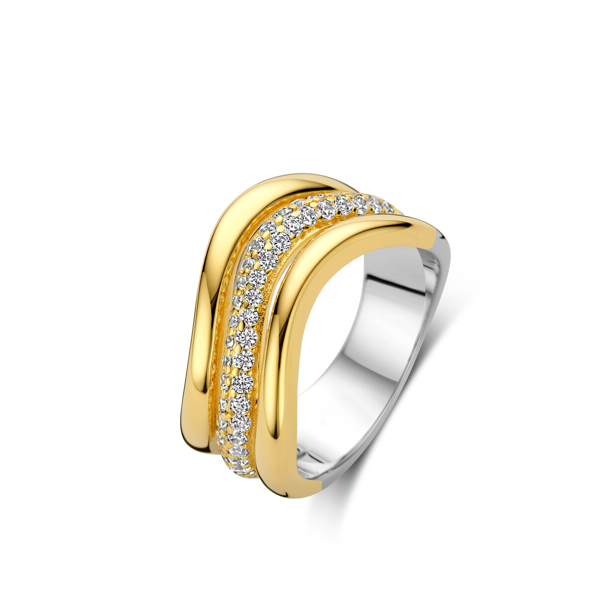 Zilveren geel vergulde ring gezet met zirconium