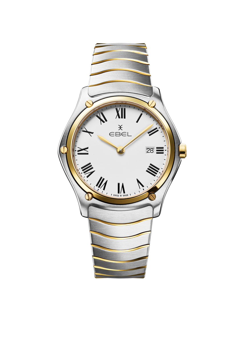 De Ebel Sport Classic met modelnummer 1216653 is een verfijnd horloge met een roestvrijstalen kast, een goud-zilverkleurige band, en een witte wijzerplaat met Romeinse cijfers. Het heeft een saffierglas, analoge wijzerplaat en een Zwitserse quartz-beweging. Perfect voor zowel formele als casual gelegenheden. Draag het met stijl en elegantie voor elke gelegenheid.