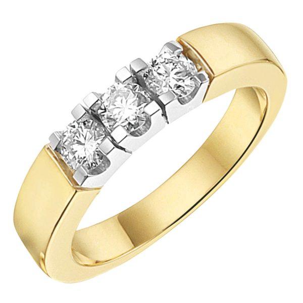 Huiscollectie - Geelgouden Memoire ring bezet met 3 briljant geslepen diamanten - GBG0345 14K mt56