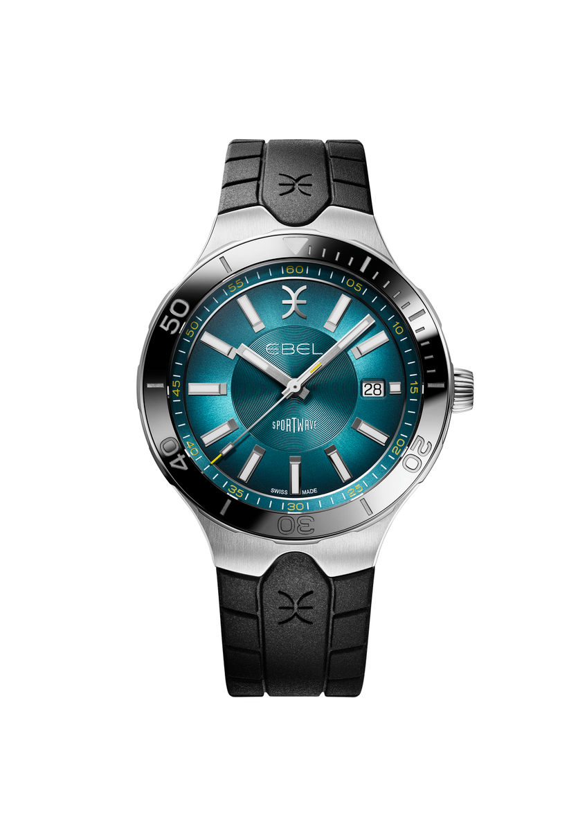 De Ebel Sportwave Marine horloge model 1216672 combineert stijl en functionaliteit. Met een ronde roestvrijstalen kast, blauwe wijzerplaat met strepen, en een zwarte siliconen band, biedt het een Zwitsers automatisch uurwerk. Het saffierglas, anti-allergische en nikkelvrije eigenschappen maken het ideaal voor dagelijks gebruik. Waterdicht tot niveau 5, perfect voor elke gelegenheid. Draag hem om uw pols voor een stijlvolle look.