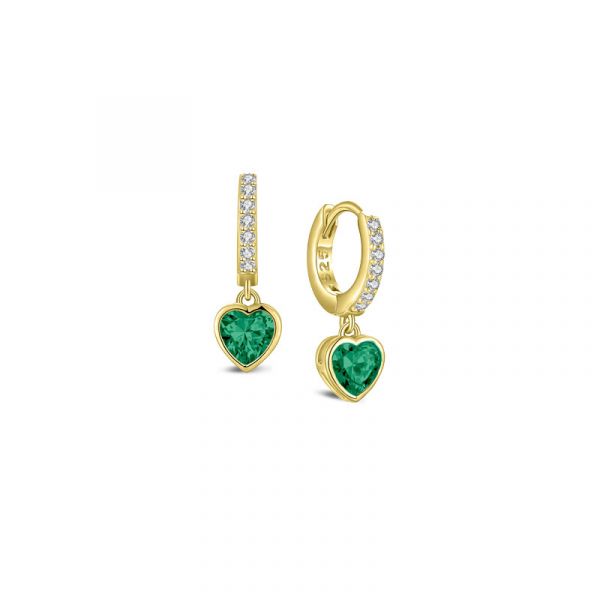 My Imenso Creoli zilver verguld klapcreool groen hart zirkonia 18mm