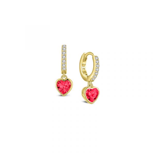 My iMenso Creoli zilver verguld klapcreool met zirkonia's en rood zirkonia hart 18 mm