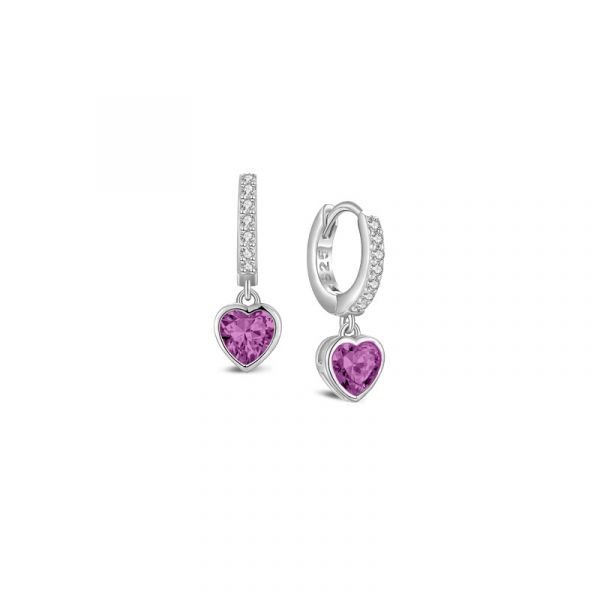My iMenso Creoli zilver klapcreool met paars hart en wit zirkonia's 18mm