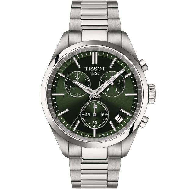 Tissot - PR100 Chronograaf, Quartz, 100 meter WR, Saffierglas, olijfgroene wijzerplaat - T1504171109100