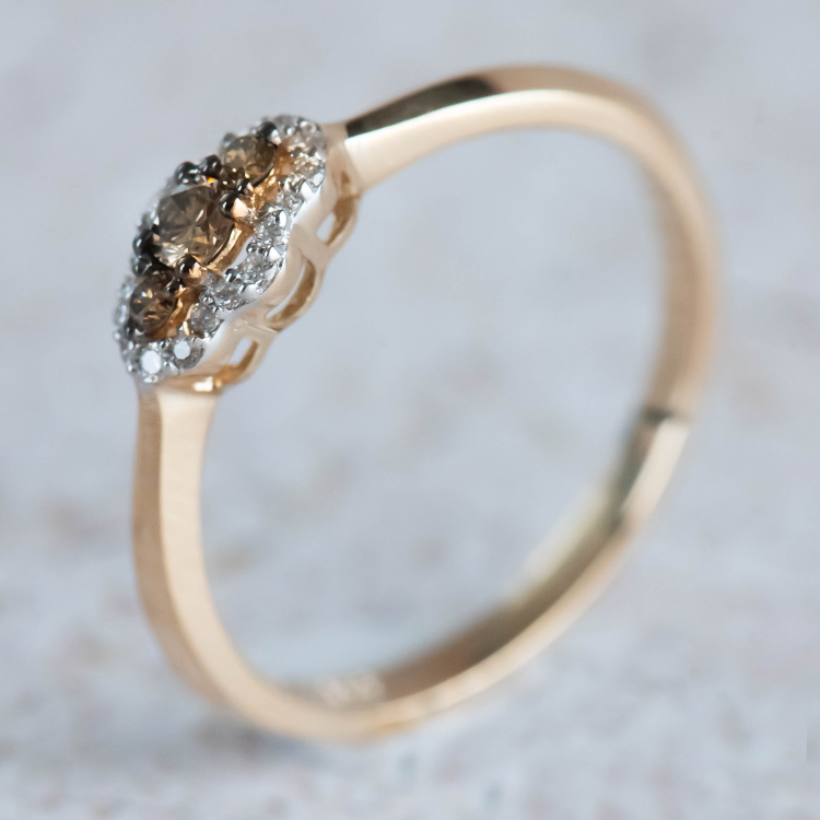 GRE1538, 14 krt ggdn ring 0.12 crt diamant champagne en 0.065 tw-si