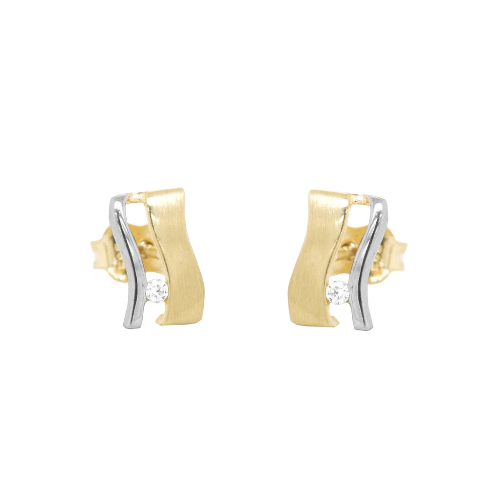 Bicolor gouden oorknoppen met Zirkonia steen