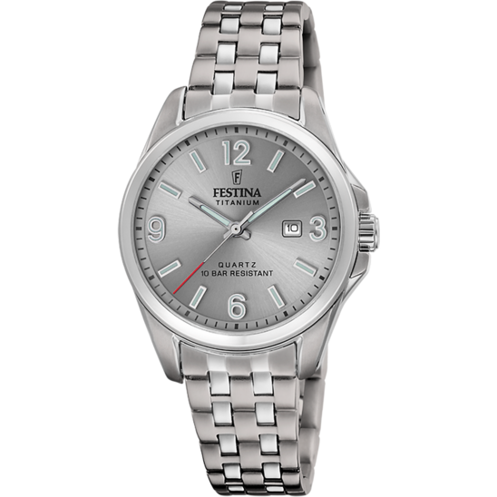 Festina F20697/2 Dames Horloge

- Behuizing gemaakt van titanium, in de kleur zilver
- Horlogeband gemaakt van staal, met vlinder- of vouwsluiting
- Quartz uurwerk, werkt op batterijen
- Voorzien van mineraalglas, krasbestendig
- 10 ATM waterdicht, geschikt om mee te zwemmen.
- Breedte van de behuizing is 31 mm