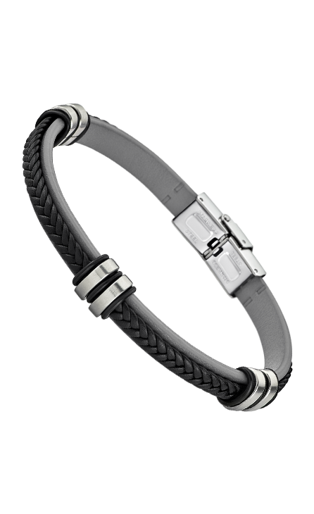 De Lotus Style Armband Heren is gemaakt van zwart en grijs leer en staal, wat zorgt voor een stoere en stijlvolle uitstraling. De armband is verstelbaar, waardoor hij perfect om elke pols past. Draag de armband alleen of combineer hem met andere armbanden voor een trendy look. Een must-have accessoire voor mannen! Maak je outfit compleet met deze unieke armband.