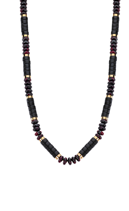 Dit prachtige Lotus Style collier voor heren is gemaakt van goudkleurig roestvrij staal met zwarte en bruine kraaltjes. De ketting is perfect voor elke gelegenheid en voegt een vleugje stijl toe aan elke outfit. Draag het alleen of in combinatie met andere kettingen voor een trendy look. De perfecte accessoire om je look compleet te maken!