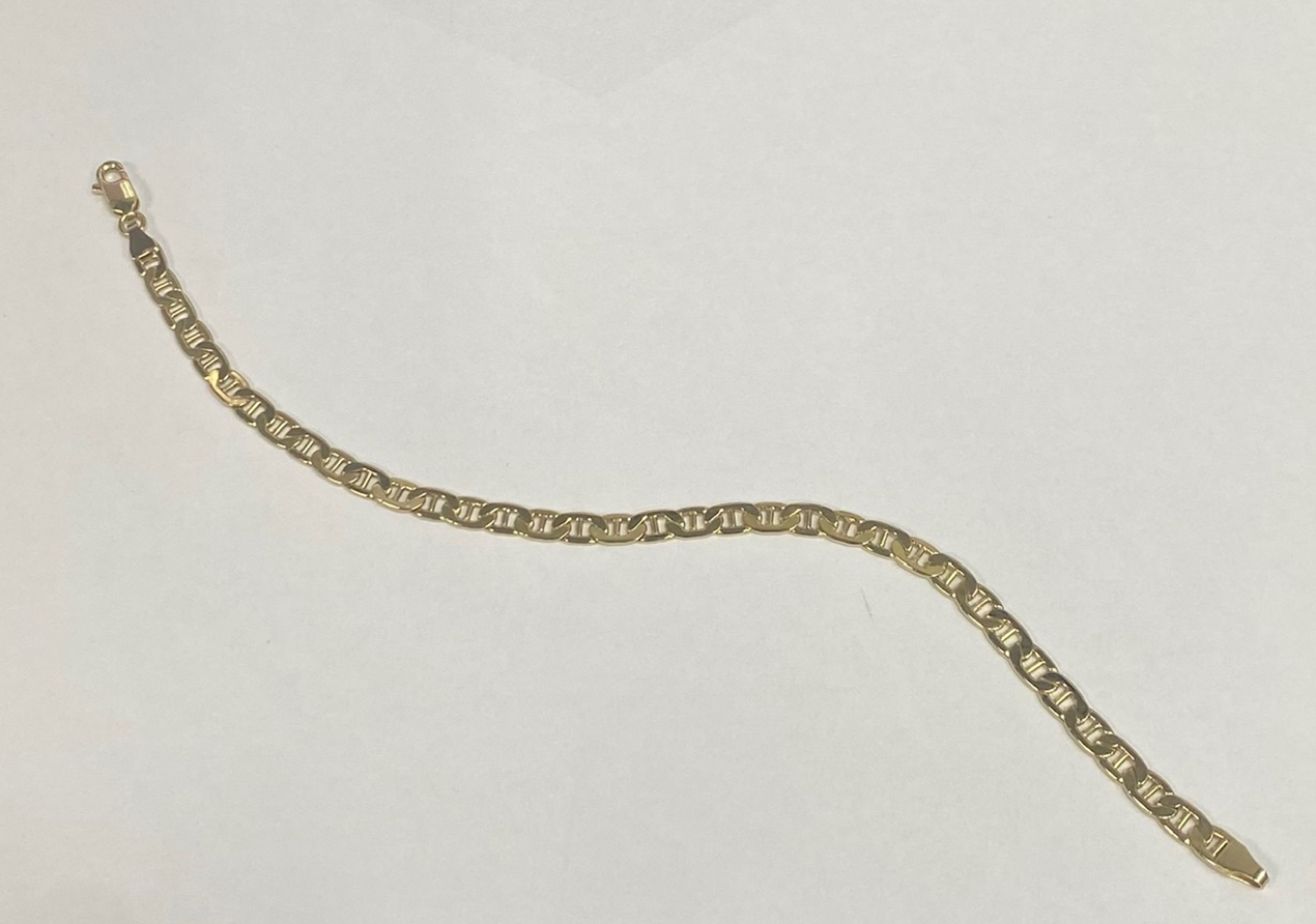 14 Karaat geel gouden armband Marine schakel met karabijnhaak sluiting. 18,5 cm lang.