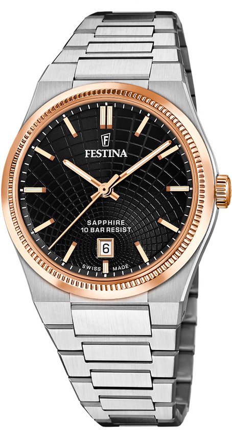 F200654
Ontdek uitmuntendheid en precisie in elk detail met het Festina Rivé Swiss Made horloge. Dit onderscheidende model belichaamt de essentie van de Zwitserse horlogetraditie door zijn uiterst nauwkeurige bewegingen. Uitgerust met automatische kalibers die zijn ontworpen en vervaardigd in Zwitserland, garandeert dit horloge niet alleen efficiëntie en betrouwbaarheid, maar ook ongeëvenaarde exclusiviteit.