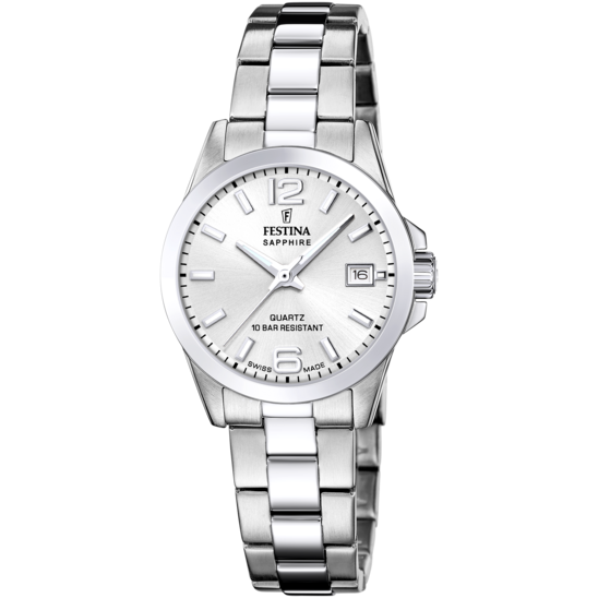 Deze prachtige horloge van modelnummer f20049/1 is voorzien van een stijlvolle roestvrijstalen kast en band. Het horloge heeft een elegante witte wijzerplaat met zilverkleurige accenten. De stopwatch functie en datumaanduiding maken dit horloge zowel trendy als functioneel. Draag dit horloge met zowel casual als formele outfits voor een stijlvolle look. Bestel deze eyecatcher vandaag nog en laat je pols stralen!