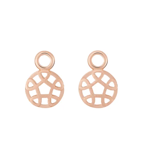 18 krt roségouden aanhangers Bron model Toujours Ajour 8mm voor zowel onze kleine als onze grote Lux oorringen. Opengewerkt motief met donker gerhodineerde binnenkant.