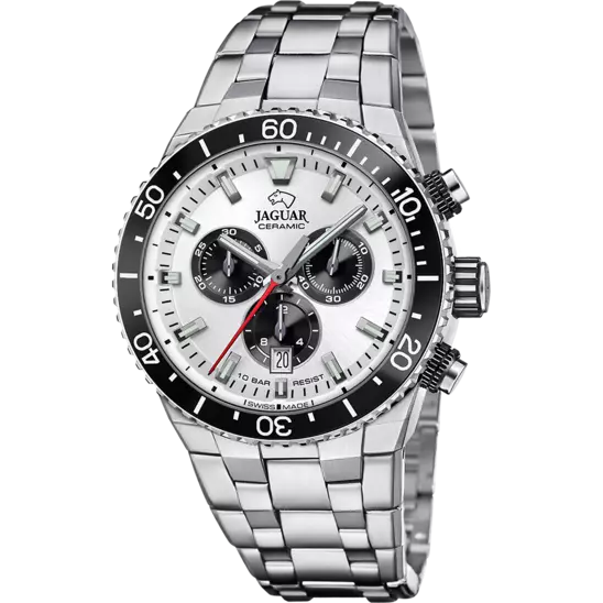 Herenhorloge JAGUAR Zwitsers, uit de CERAMIC-collectie.

Het model J1022/1, in de kleur wit, met een witte wijzerplaat en zwarte indexen, biedt perfecte leesbaarheid dankzij het saffierglas.
De keuze voor saffierglas zorgt voor een uitzonderlijke zichtbaarheid van het horloge en geeft het een enorme krasbestendigheid. Vanwege zijn eigenschappen is saffierglas uitzonderlijk hard. Alleen diamant biedt een grotere hardheid dan dit materiaal en is het materiaal bij uitstek voor stukken die de tand des tijds doorstaan ​​en tegelijkertijd hun schoonheid en goede aanwezigheid behouden. Bovendien is het kristal van dit horloge voorzien van een antireflectiebehandeling, waardoor het optreden van onaangename reflecties die het correct aflezen van de wijzerplaat onder bepaalde lichtomstandigheden belemmeren, aanzienlijk wordt voorkomen.