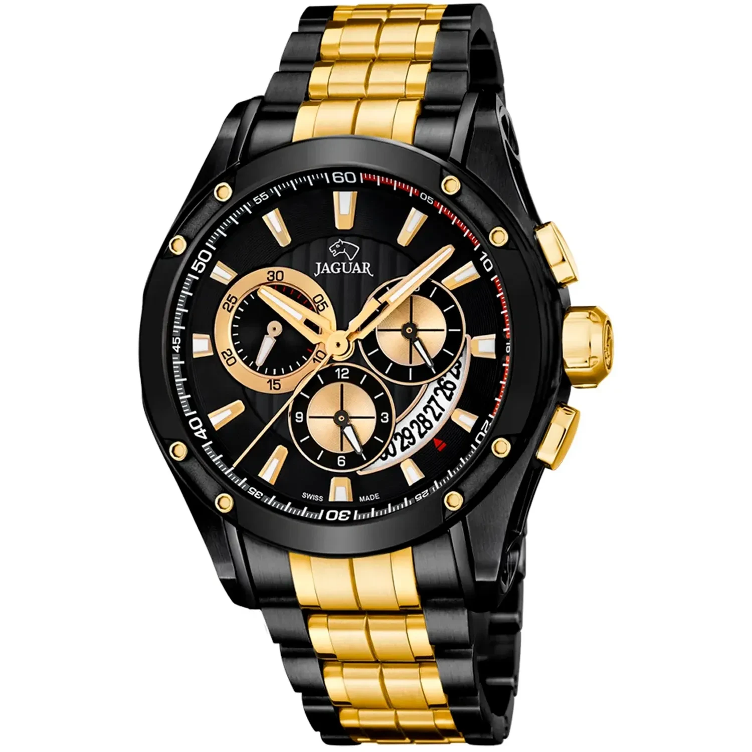 We presenteren het JAGUAR SWISS MADE J1038/1 SPECIAL EDITION- horloge , een uitzonderlijk stuk dat stijl, functionaliteit en precisie combineert in een gedurfd en eigentijds design.

Dit speciale editie-horloge is bedoeld voor uw klassieke analoge scherm, aangedreven door een uiterst nauwkeurig koperen uurwerk dat betrouwbare en duurzame prestaties garandeert. Met een rode kast met een diameter van 45 mm, gemaakt van roestvrij staal met een elegante zwarte kast, is dit horloge verfijnd en ideaal voor elke gelegenheid. Je grote goud van 15 mm geeft je een belangrijke aanwezigheid, perfect voor degenen die een accessoire met een sterk karakter willen.