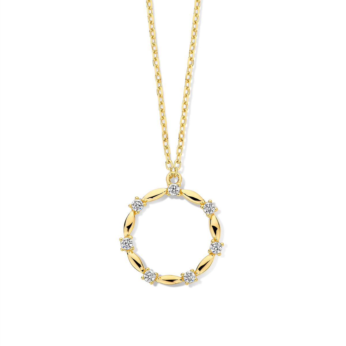 Zilveren geel vergulde ketting + hanger gezet met zirconium 42-45 cm