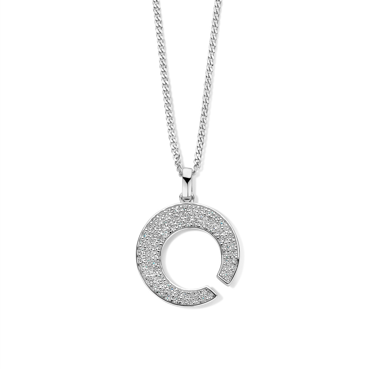Zilveren ketting met hanger open cirkel gezet met zirconium 40-42-45 cm