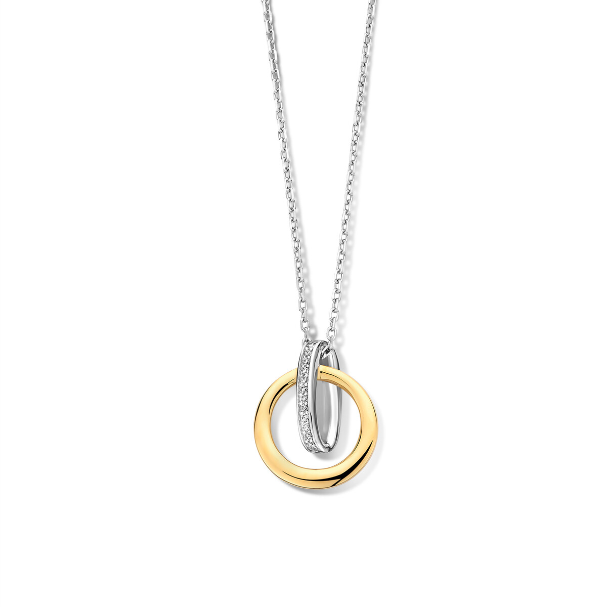 Zilveren ketting met bicolor hanger gezet met zirconium 42 + 3 cm