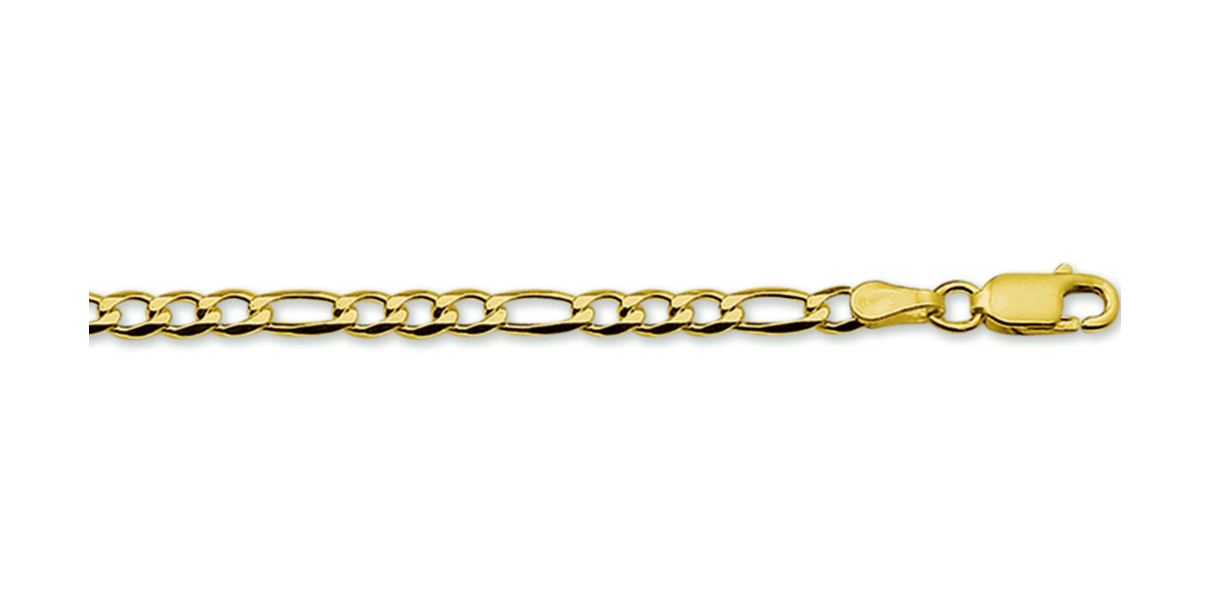 14 Karaat massief geel gouden Figaro collier schakelbreedte 3.8 mm. met karabijn sluiting 43 cm. lang.