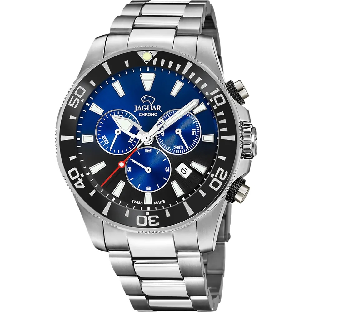 Dit Jaguar horloge heeft een kast gemaakt van Roestvrijstaal met een diameter van 43 mm en is voorzien van een metalen band. In de kast bevindt zich een Ronda kwaliteitsuurwerk en is afgewerkt met Mineraalglas.

Het horloge is 20ATM. Dit betekent dat het horloge geschikt is voor diepzeeduiken.