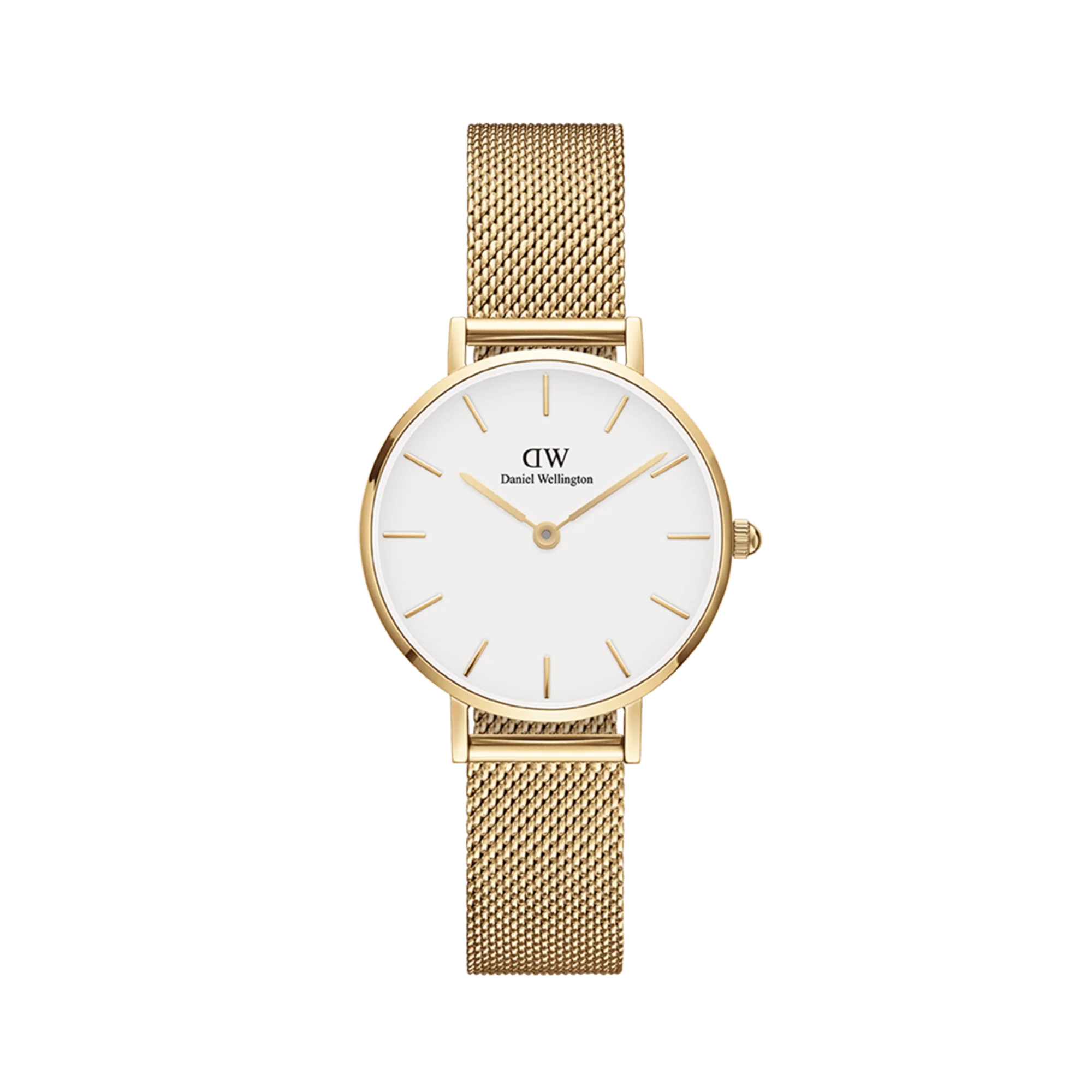 Daniel Wellington horloge. Goudkleurige milanese band. Goudkleurige kast met een lichte wijzerplaat.