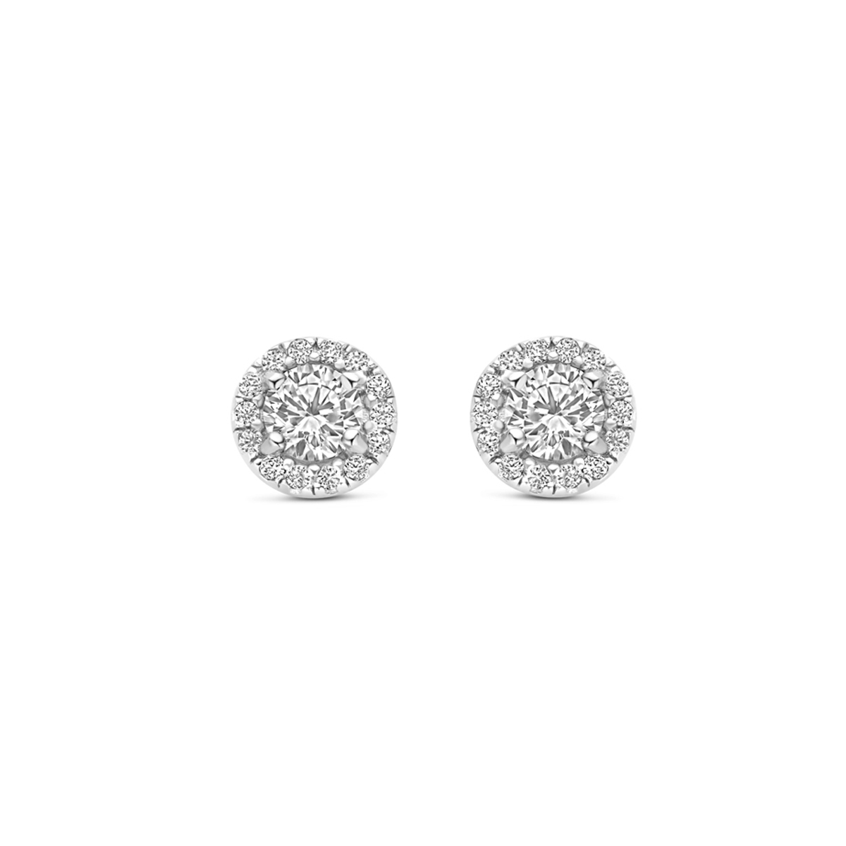 Gerhodineerd 925 zilveren oorknoppen uitgevoerd met zirkonia. De oorknoppen hebben een diameter van 6mm.