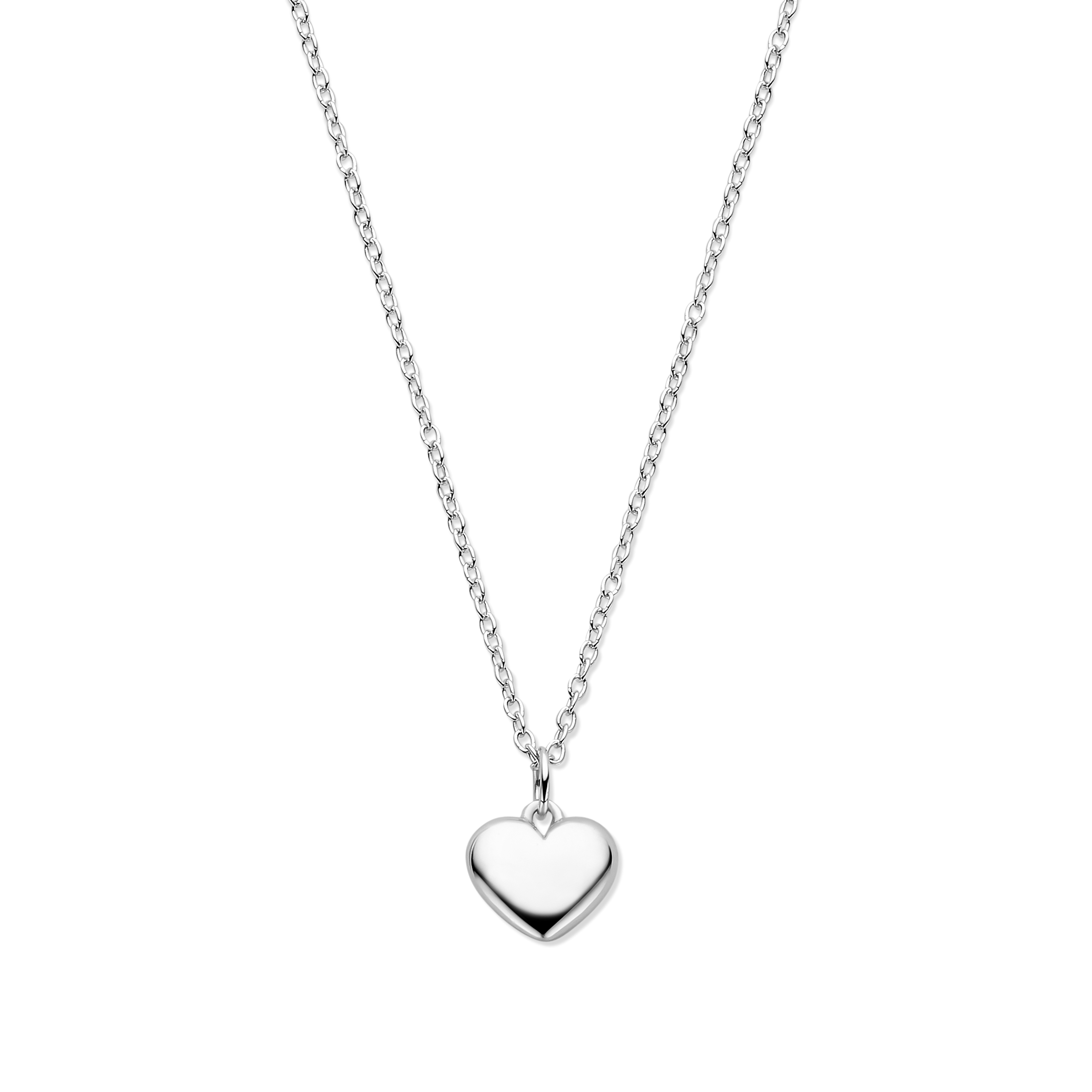 Gerhodineerd op 925 zilveren collier uitgevoerd met een hartje. Het collier heeft draaglengtes van 41-43-45cm.