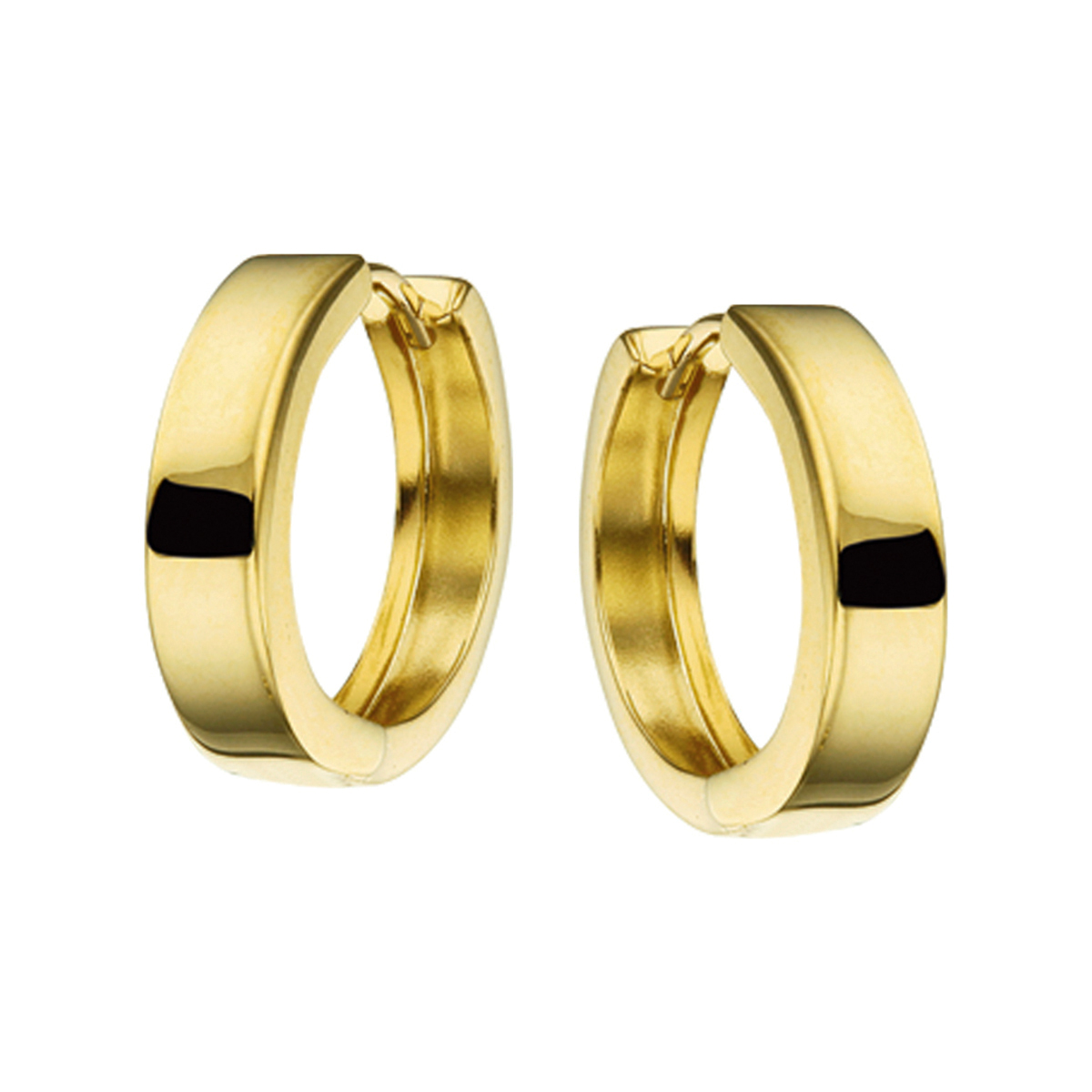 14 karaat  geelgouden klapcreolen met een afmeting van 16x3.5mm uitgevoerd met een stevige scharnier sluiting en gestanste buis. Door het simplistische design zijn deze klapcreolen perfect te combineren met andere sieraden uit onze collectie of vanuit je eigen sieraden .

