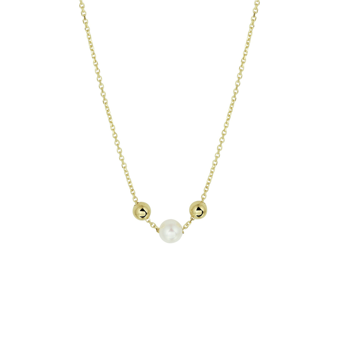 Beschrijving: Stijlvol geelgouden anker collier uitgevoerd met poli afgewerkte bolletjes, een zoetwaterparel en een stevige karabijn sluiting. Het collier heeft draaglengtes van 42 en 45cm en is goed te combineren met bijpassende parel sieraden uit onze collectie of vanuit je eigen stash.