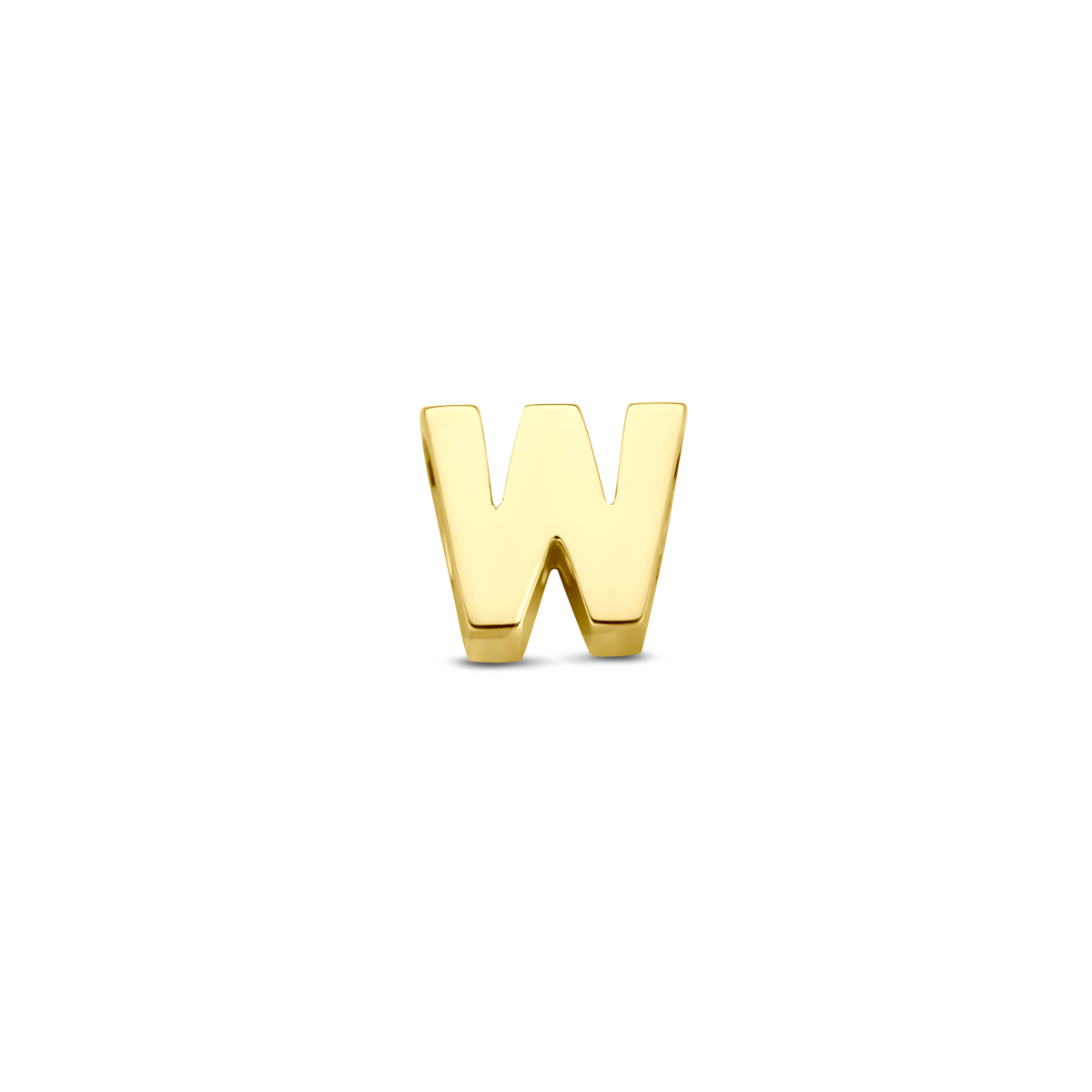 14k Geelgouden hanger uitgevoerd in de letter W. De hanger heeft een afmeting van 5.5x6.0mm.