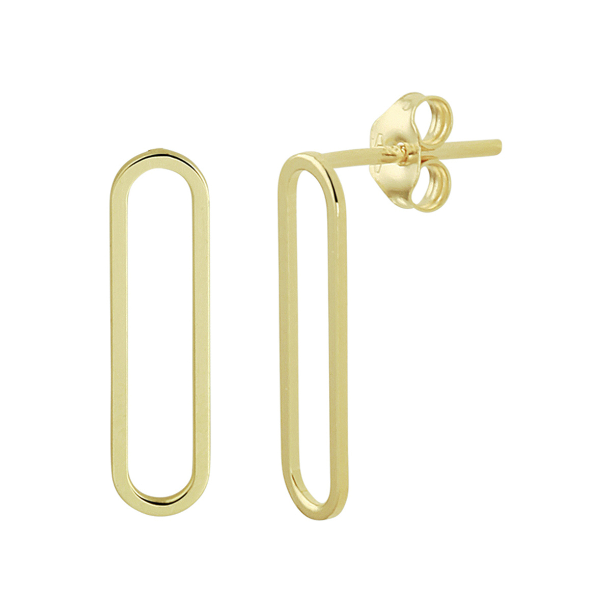 14k Geelgouden oorknoppen in schakelvorm. De oorknoppen hebben een afmeting van 15x4mm.