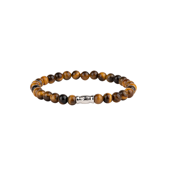 Stijlvol en minimalistisch. Deze armband is gemaakt van hoogwaardige edelstenen die perfect te combineren is met zowel formele als casual kleding. Gemaakt met gladde tijgeroogkralen van 6 mm en een subtiel zilveren 925 slotje. Het sterke elastische koord houdt deze armband bij elkaar en zorgt voor een comfortabele pasvorm. De tijgeroogkraal kenmerkt zich door zijn prachtige gouden en bruine kleuren. Combineer deze armband met andere Aze sieraden en geef je look die stijlvolle extra touch.