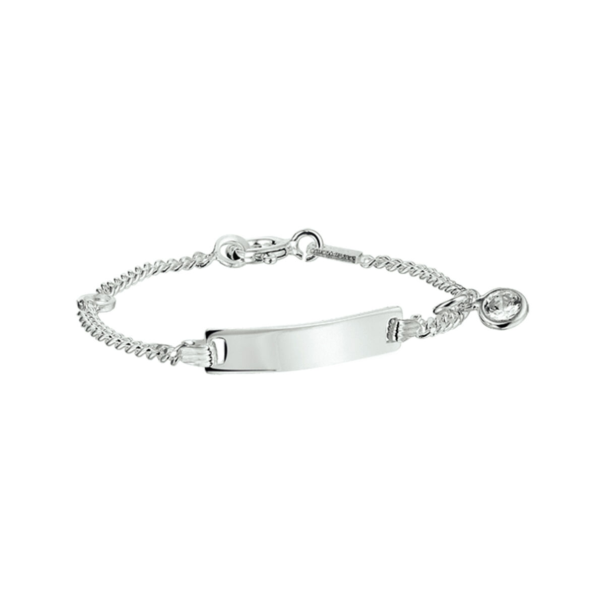 Zilveren graveerarmband met zirkonia. Lengte 13cm.