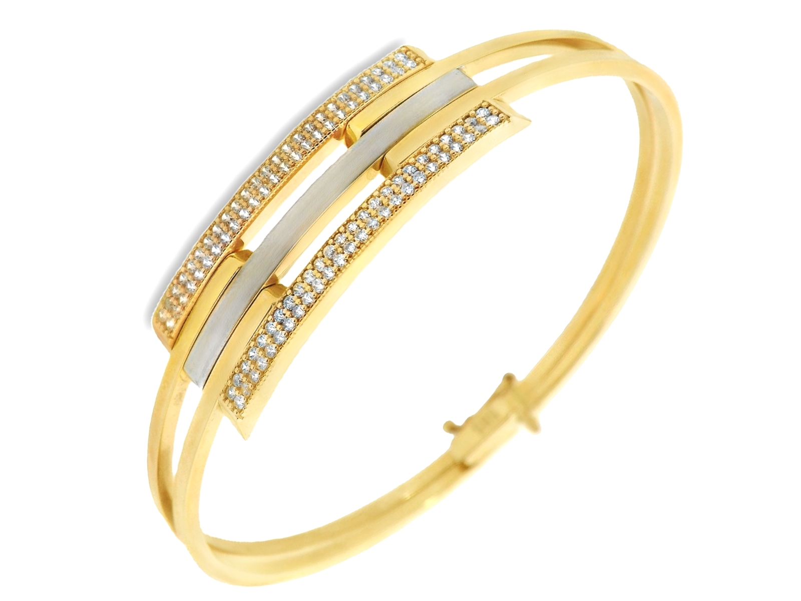  Deze exclusieve armband van Louis Bros is vervaardigd uit 14 karaat tricolor (8.50 gr.). Deze armband met fantasie design en zirkonia is een opvallend en stijlvol sieraad. De combinatie van geelgoud, witgoud en roségoud geeft de armband een unieke en veelzijdige uitstraling. Het fantasie design zorgt voor een artistiek en eigentijds karakter, terwijl de fonkelende zirkonia's een vleugje glamour en schittering toevoegen. Deze prachtige armband is perfect om elke outfit te verfraaien en is geschikt voor zowel dagelijkse draag als speciale gelegenheden. Een tricolor gouden armband met fantasie design en zirkonia is een elegant en veelzijdig juweel dat zeker de aandacht trekt.