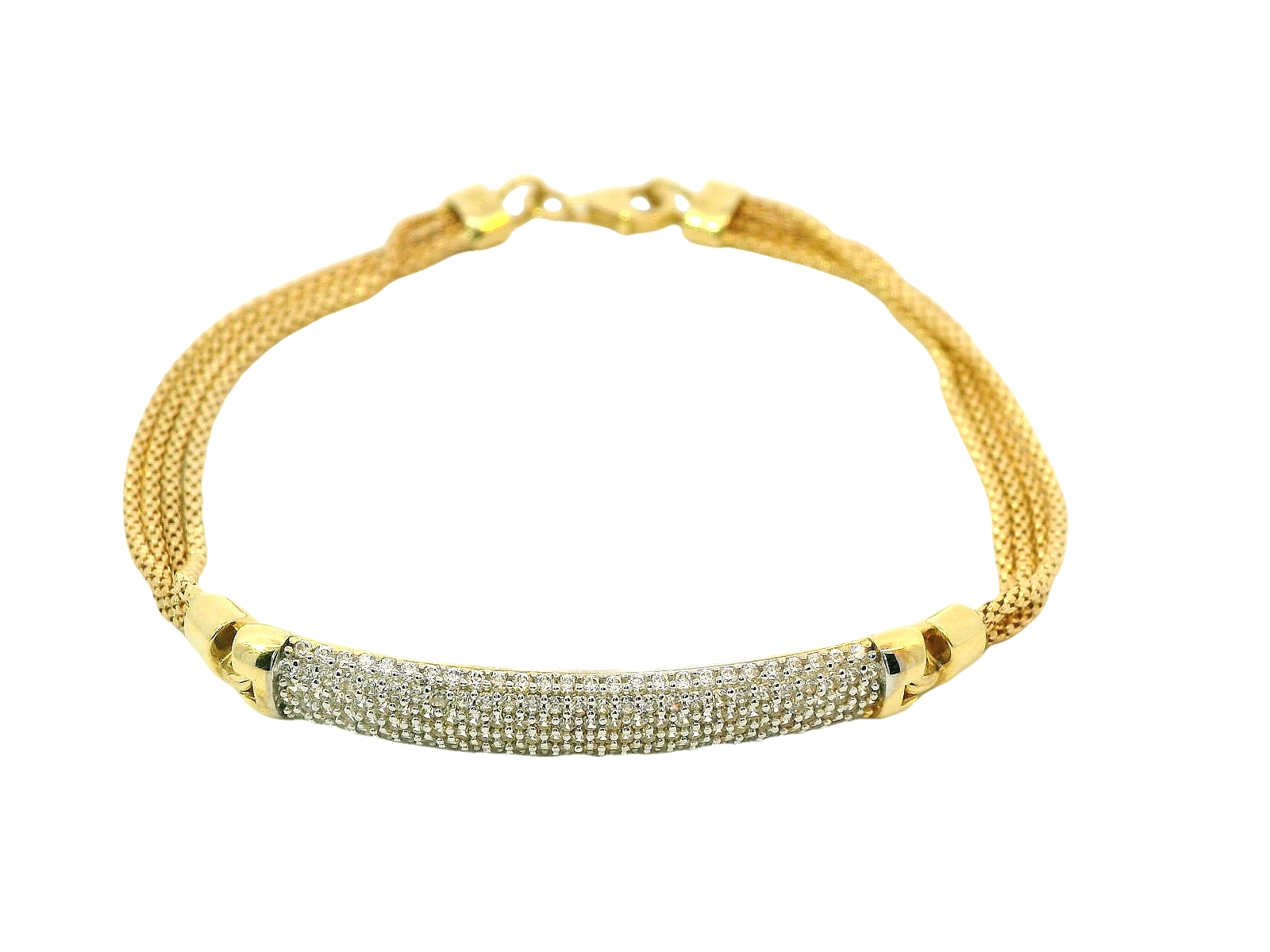 Deze armband van Louis Bros is vervaardigd uit 14 karaat geelgoud met zirkonia (7.40gr).De armband heeft een lengte van 20 cm en een breedte van 5 mm. En een dikte van 3 mm. Deze tijdloze armband is stijlvol , eenvoudig en gemakkelijk te combineren .
