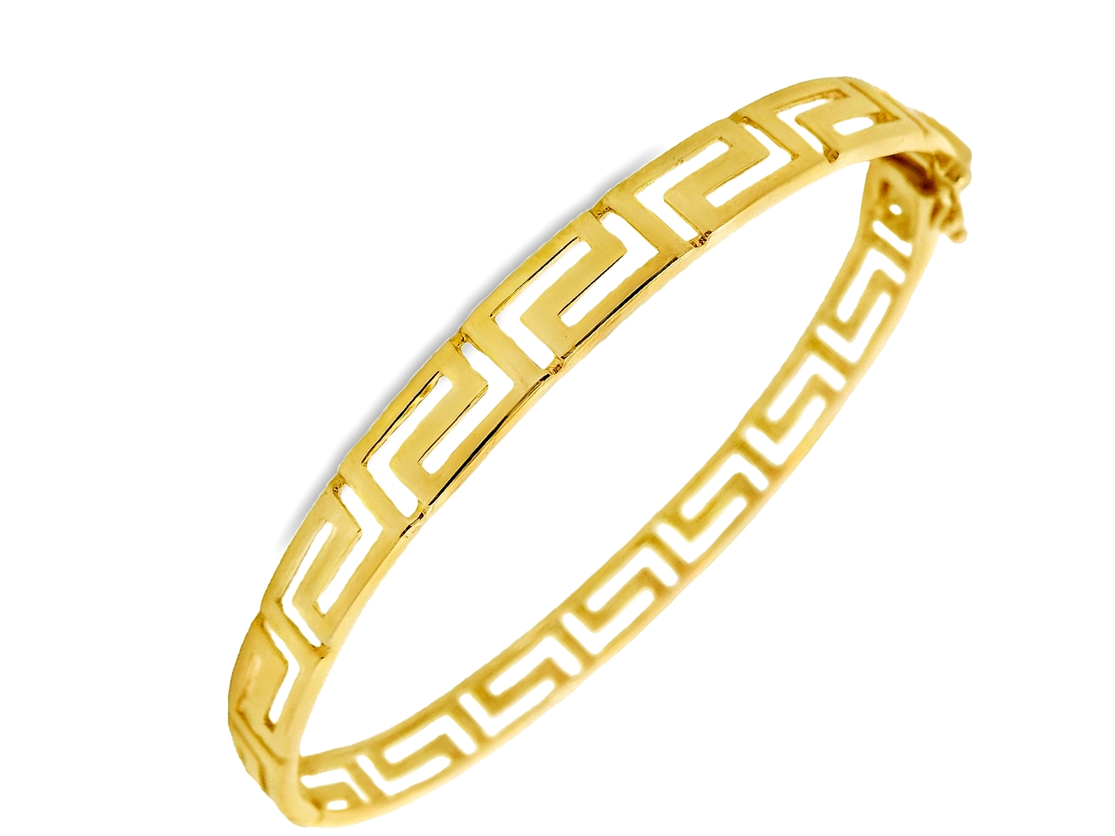 Deze armband van Louis Bros is vervaardigd uit 14 karaat geelgoud (11.96 gr.) 
Deze bangle met een Grieks geïnspireerd design straalt tijdloze elegantie uit. Het verfijnde patroon, kenmerkend voor de klassieke Griekse stijl, voegt een vleugje cultuur en geschiedenis toe aan dit moderne sieraad. Het warme geelgoud benadrukt de sierlijke geometrische vormen, waardoor de armband zowel kracht als subtiliteit uitstraalt. Deze bangle is perfect voor liefhebbers van verfijnde, doch opvallende sieraden en kan moeiteloos gedragen worden bij zowel casual als chique outfits.