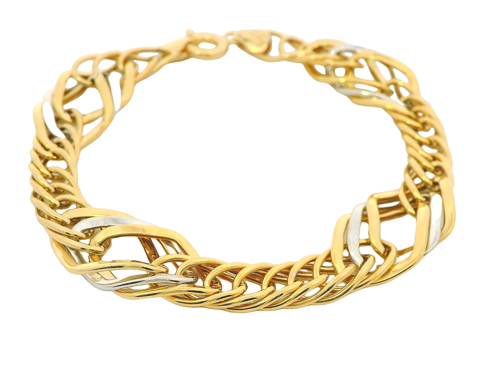 Deze armband van Louis Bros is vervaardigd uit 14 karaat bicolor (9.65 gr.). 
Deze schakelarmband is een elegant sieraad dat twee verschillende kleuren goud combineert, vaak geelgoud en witgoud. Deze combinatie zorgt voor een prachtig contrast en geeft de armband een tijdloze, luxe uitstraling. De schakels zijn vaak verfijnd ontworpen, waardoor de armband zowel stijlvol als veelzijdig is. Het gebruik van bicolor goud maakt het eenvoudig om de armband te combineren met andere sieraden, of het nu gaat om klassieke of moderne stukken. Dit sieraad is ideaal voor wie houdt van een subtiele maar opvallende stijl.