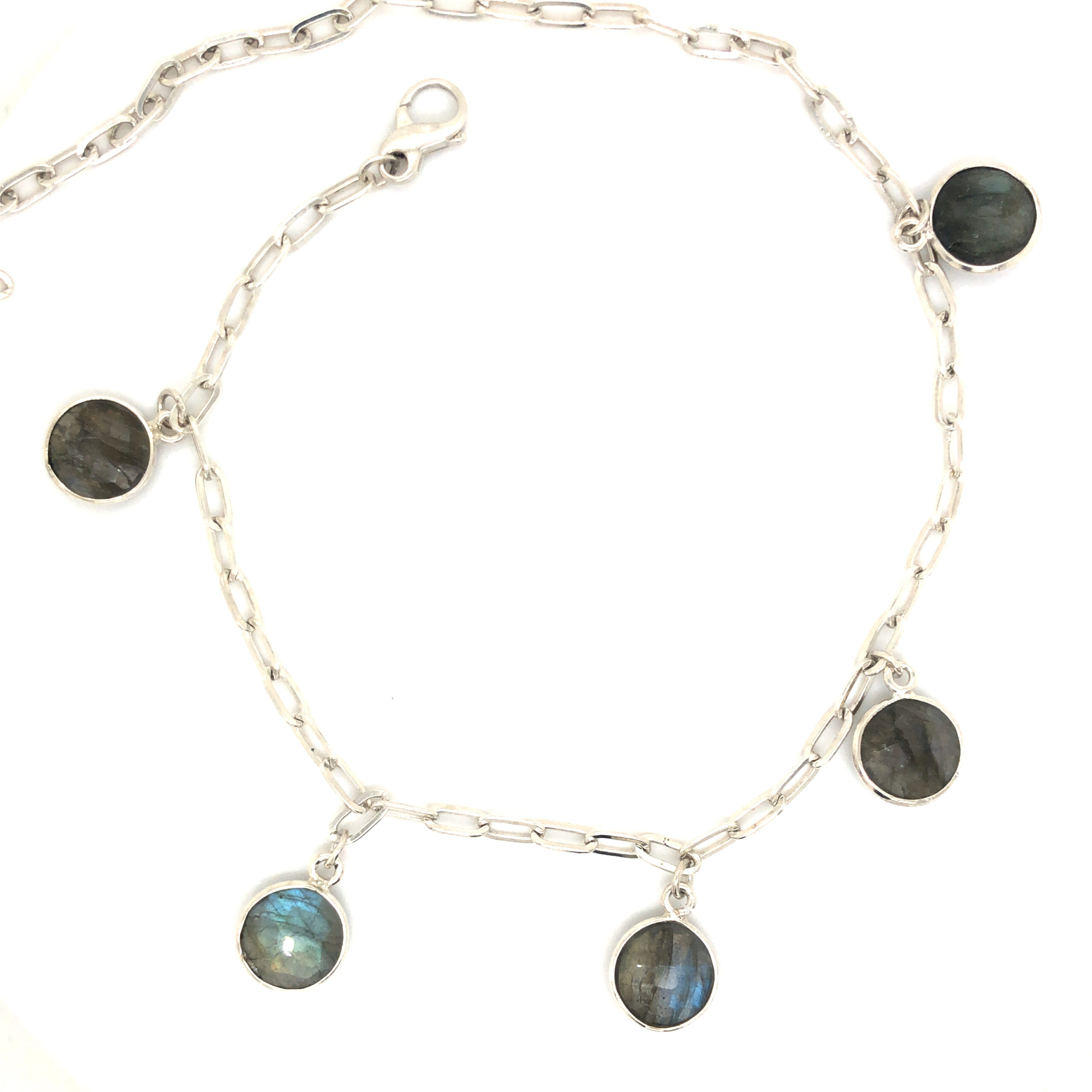 Fu&szlig;kettchen Silber 925 
5 Labradorite facettiert. L&auml;nge nach Wunsch, bitte bei Bestellung angeben!