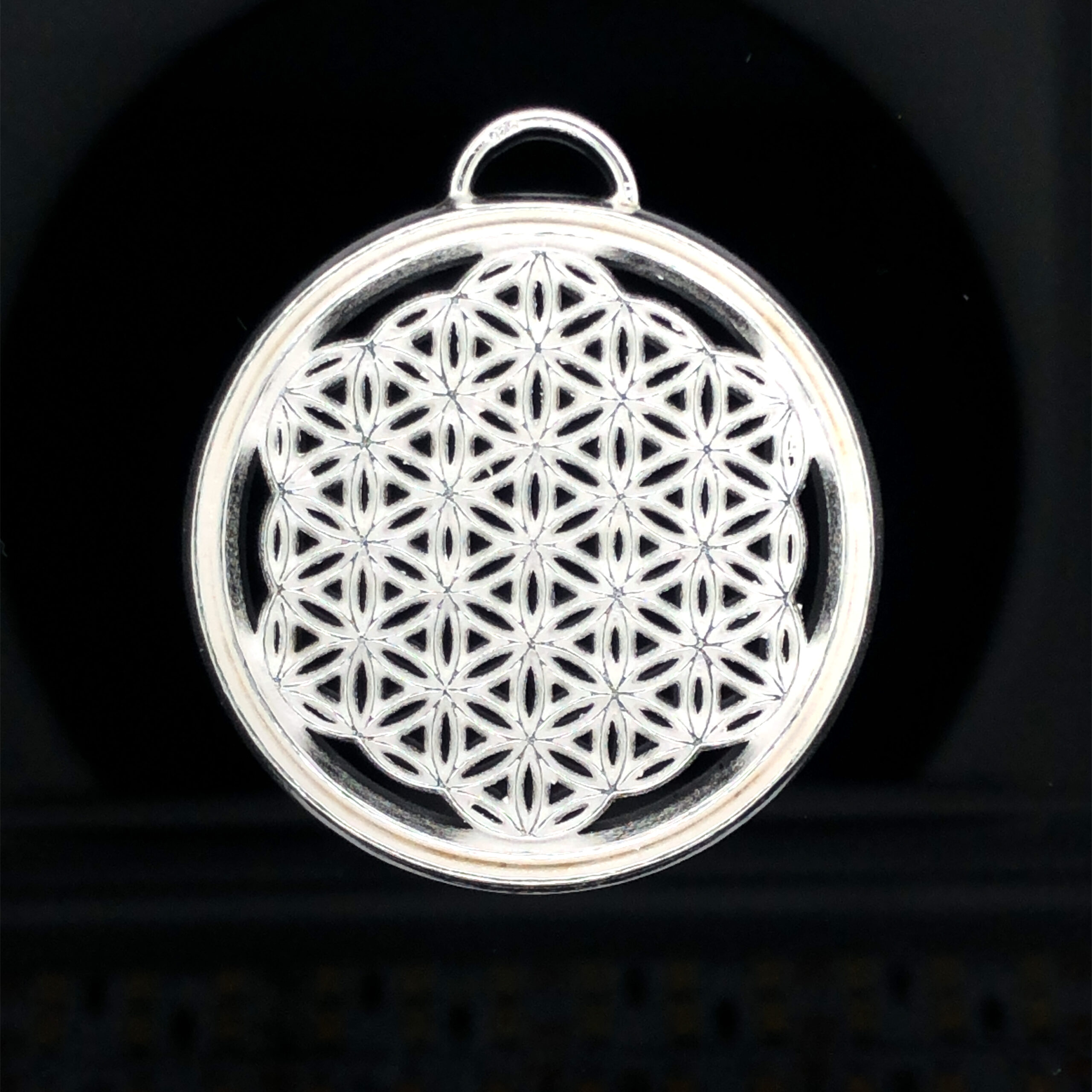 Der Anhänger "Blume des Lebens" in Silber gefertigt strahlt er zeitlose Eleganz aus. Perfekt kombinierbar mit einer schlichten Halskette, um das Schmuckstück in den Fokus zu rücken. Ideal für besondere Anlässe oder als täglicher Glücksbringer. Ein Muss für jeden Schmuckliebhaber.
Dreidimensionale Struktur, Durchmesser 35mm