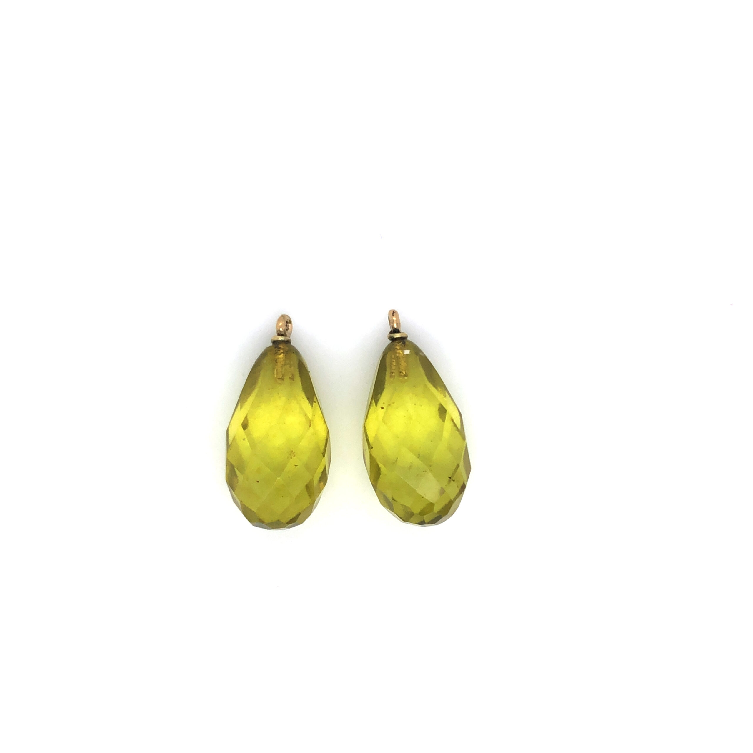 Einhänger für Ohrschmuck Gelbgold 750/ooo 
Bernstein (beh. grün/gelb), facettiert